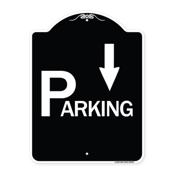 Parking with Arrow Pointing Down Heavy-Gauge Aluminum Architectural Sign, 24" x 18", BW-1824-24520